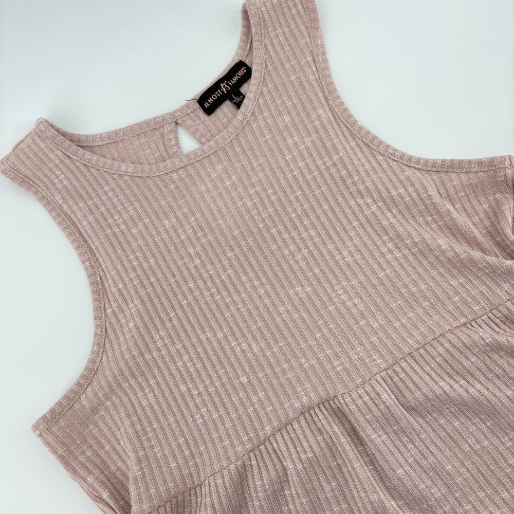Almost‎ Famous Pink  Ribbed Tiered Peplum Babydoll Tank Top Women's Size L